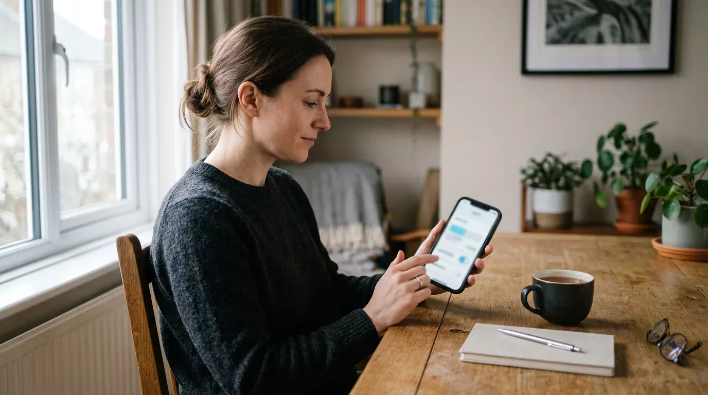 Person calmly reviewing betting limits on a phone as a sign of staying in control